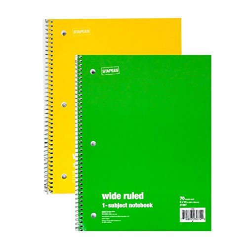 staples wide ruled 1 subject notebook 70 sheets set of 2 green and