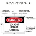 thumbnail image 2 of (2 Pack) Lockout Before Entering OSHA Danger Sign 24 Inch X 18 Inch Indoor / Outdoor Rust-Free Aluminum Metal Signs for Workplace, Workshop, and Construction Site, Made in the USA, 2 of 8
