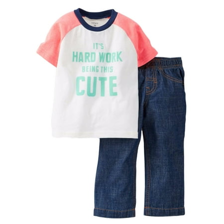 Carters Infant Boys 2P It's Hard Work Being This Cute T-Shirt Denim Pants Set