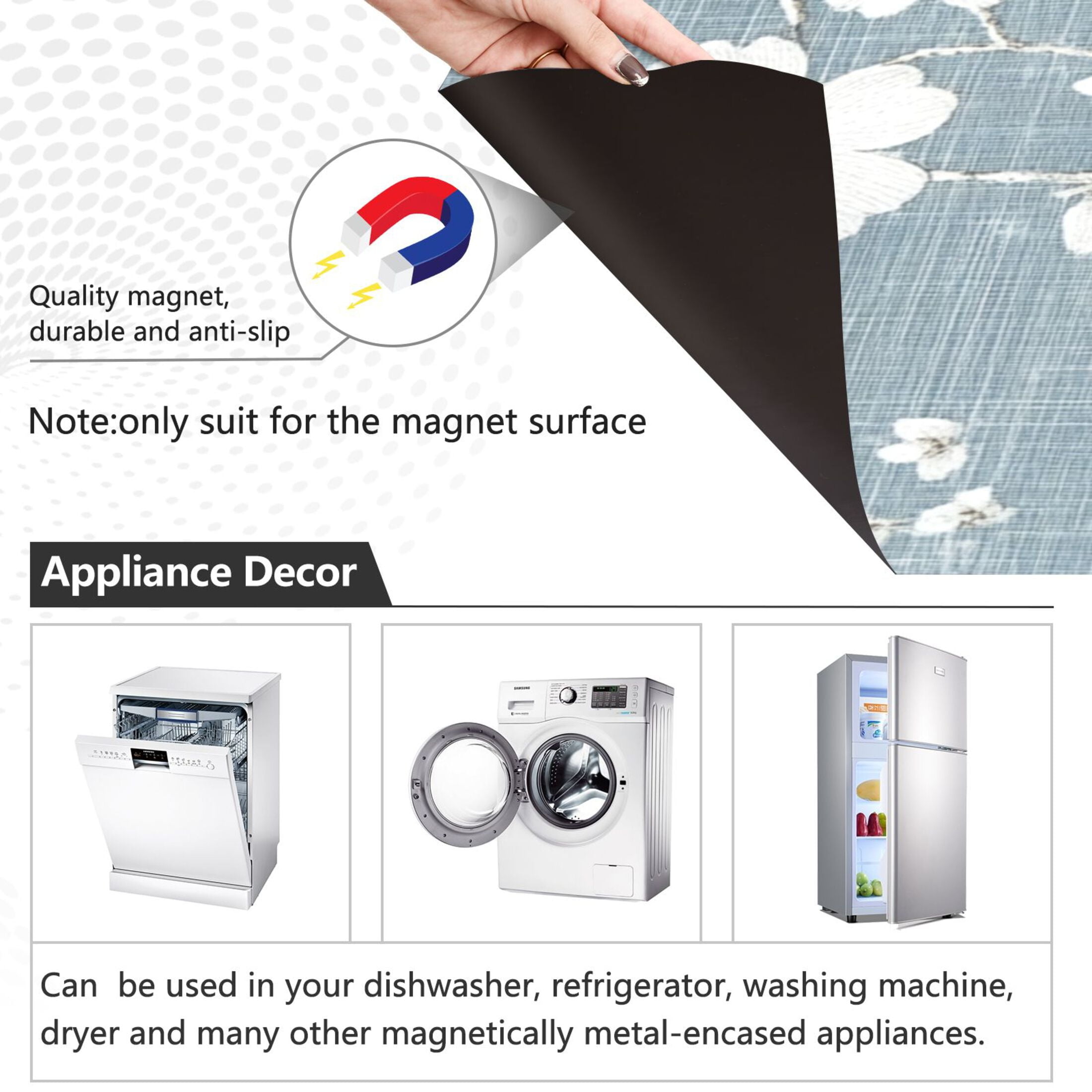 Dishwasher Magnetic Sticker 23x26 Inch Refrigerator Magnetic Sticker Washing Machine Magnetic Sticker Kitchen Panel Magnetic Sticker Home Decor Cloth White Flowers