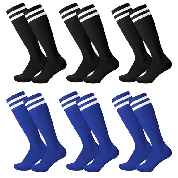 TELOLY 6 Pairs Kids Football Socks - Breathable Soccer Socks for Boys and Girls (Ages 8-12), Youth Sports Socks for Running, Training, Rugby, Hockey