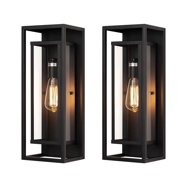 Aplique de pared para exteriores Mirrea, 18 pulgadas, negro mate, impermeable, juego de 2