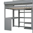 thumbnail image 4 of Wood Twin Size Loft bed with Multiple Storage Shelves and Wardrobe, Gray, 4 of 5