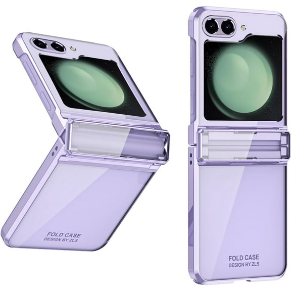 for Samsung Galaxy Z Flip 5 Case with Hinge Protection, One Piece Design Z Flip 5 Clear Case Slim Hard PC Bumper Phone Case for Z Flip 5 - Purple
