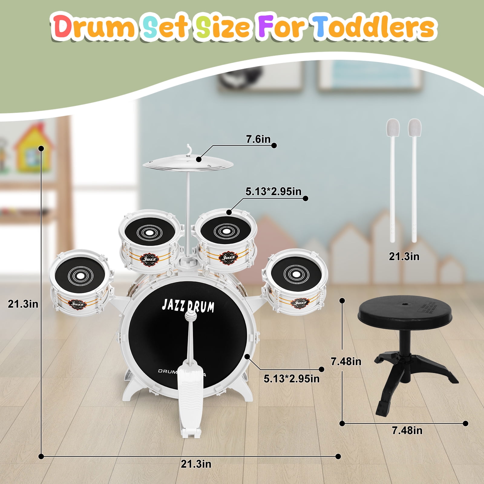 Musical Toy Drums Set for Kids / Toddlers - 5 Drums Musical Instruments Christmas / Birthday Toys for 3 4 5 Year Old Kids Girls Boys