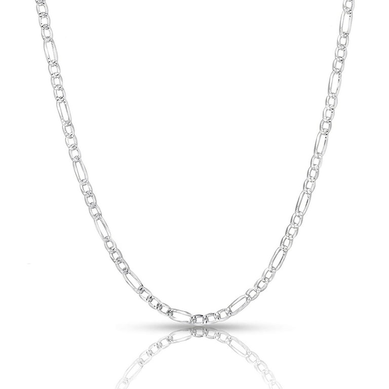 Authentic Solid Sterling Silver Figaro Link Diamond-Cut Pave .925 ITProLux Necklace Chains 3mm - 10.5mm, 16 inch - 30 inch, Silver Chain for Men 