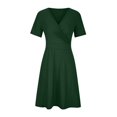 thumbnail image 4 of CNKOO Robes de Noël Formelles Femmes 2023 Élégantes Chic Femmes Décontractées Grande Taille Col en V Uni Manches Courtes Robe Bohème Robe Évasée avec Poches, 4 of 6