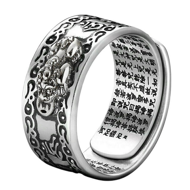 Pixiu Mani Mantra Protección Riqueza Anillo Feng Shui Anillo Aleación Dedo Anillo Pixiu Mani Mantra Protección Riqueza Anillo Amuleto Riqueza Suerte Abierto Ajustable Anillo ANGGREK Feng Shui Ring