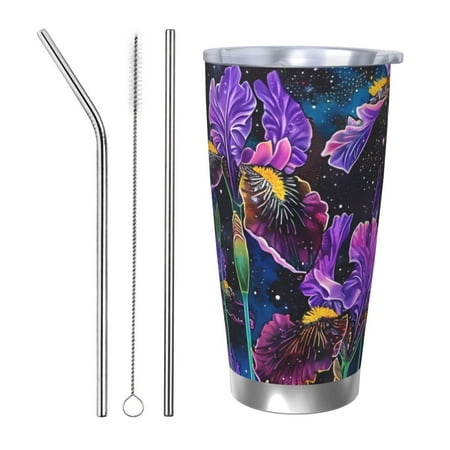

Goofa Starry Night Iris Field for 20 oz Skinny Tumbler Stainless Steel Coffee Mug Slim Vacuum Insulated Travel Cup Car Cup-Straw Three-piece Set