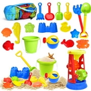 Beach Toys, 19 PCS Sand Toys Set Kids Sandbox Toys Includes Water Wheel Beach Tool Kit Bucket Watering Can Molds Sand Toys Mesh Bag for Travel, Beach Toys for Kids Ages 4-8