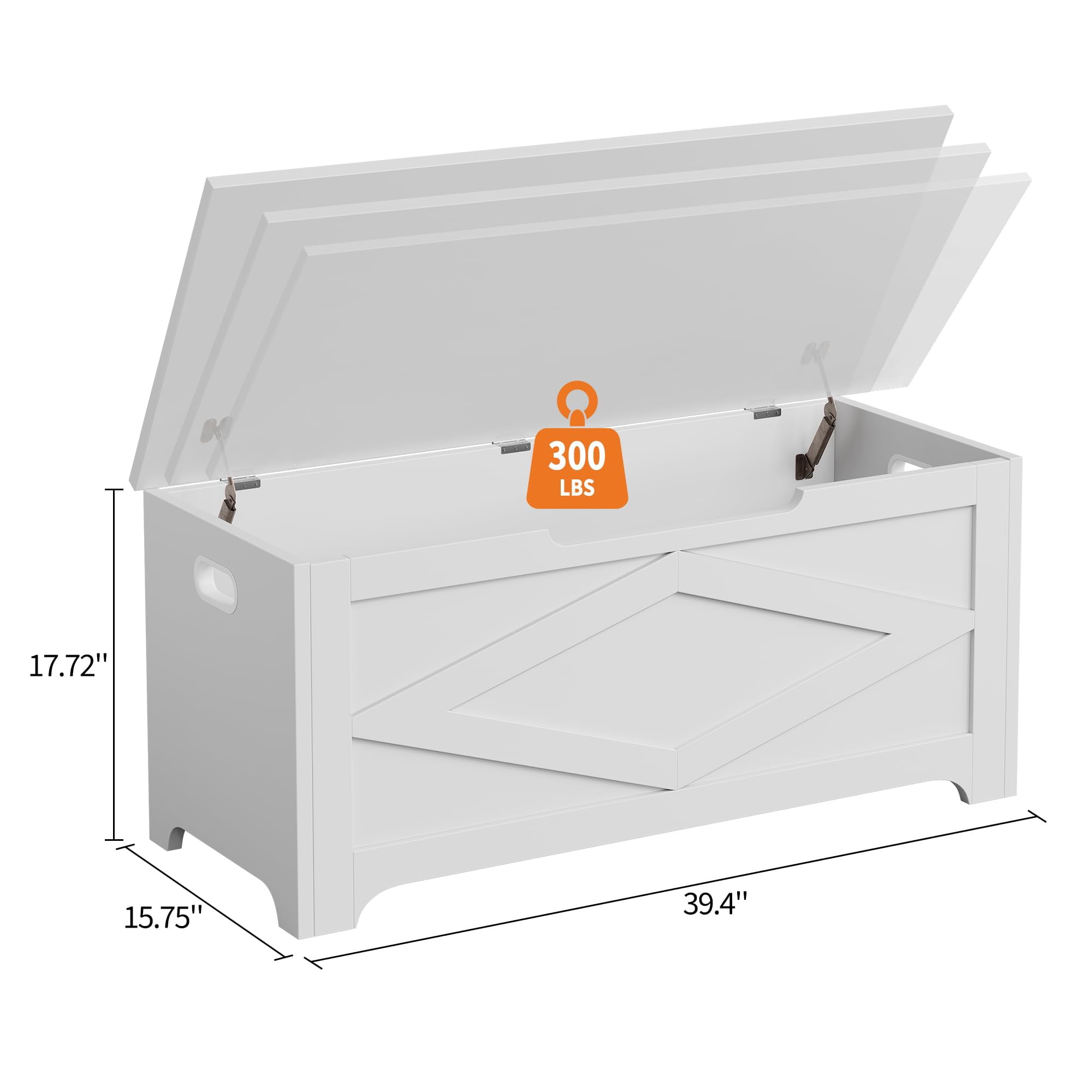 KOKEBREN 39.4"L Storage Chest, Wooden Toy Storage Bench, Modern Style Lift-Top Toy Chest with Safety Hinge for Entryway, Bedroom, Living Room,White