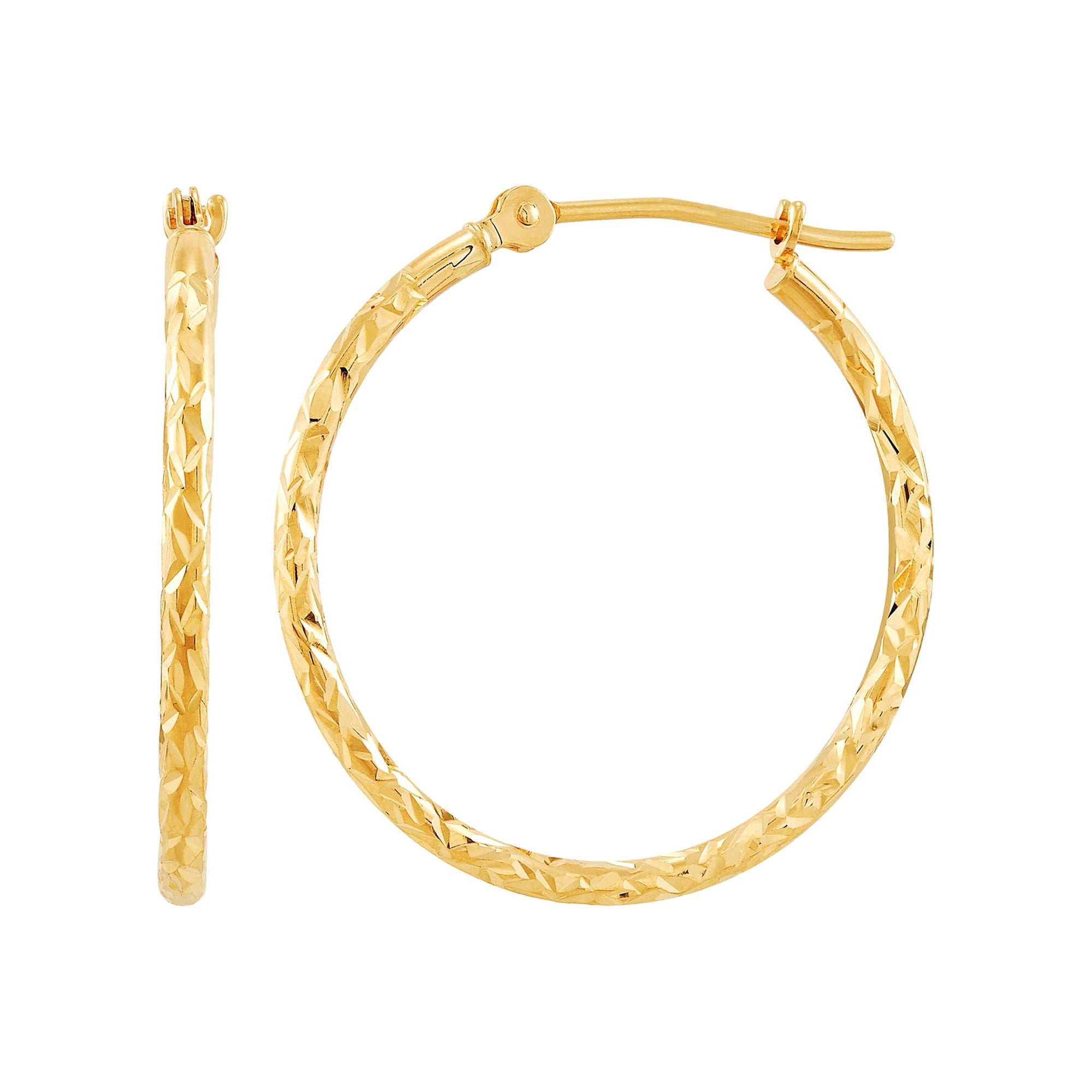 Brilliance Fine Jewelry 10K Yellow Gold Round Diamond-Cut Hoop Earrings
