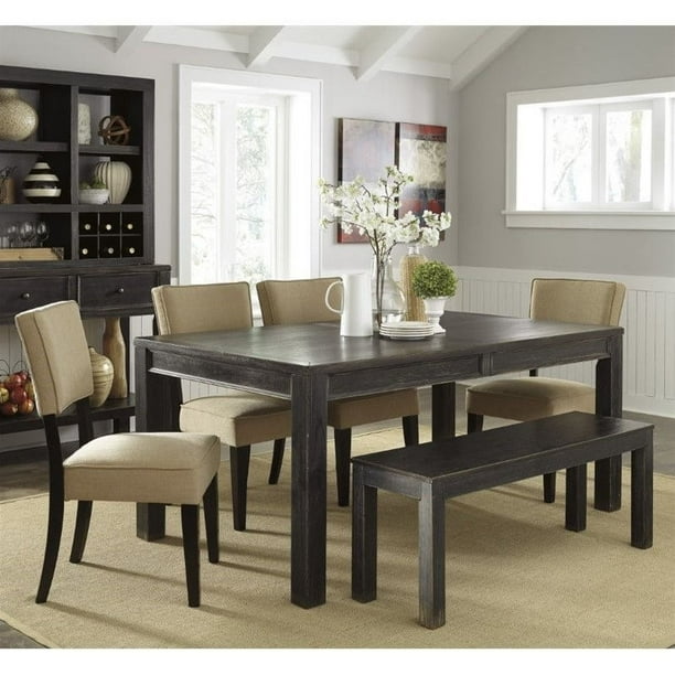 Ashley Gavelston 6 Piece Dining Set with Bench in Beige - Walmart.com
