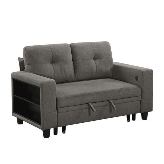 Lexicon Robinson Boucle Love Seat with Pull-out Bed, Shelves in Dark Brown
