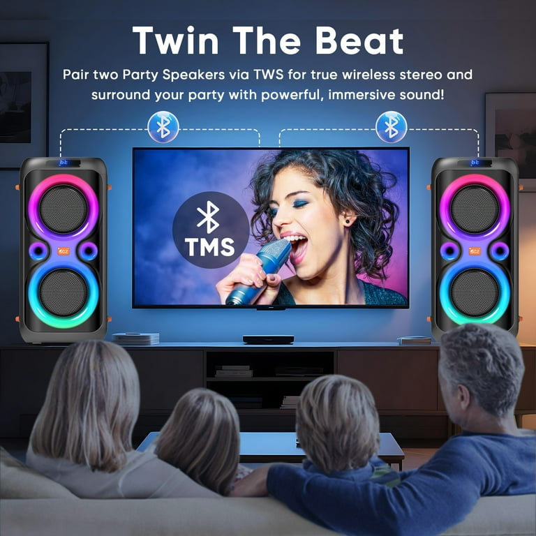Dual 6.5-inch 160W Large Loudest Party Speaker Bluetooth Wireless with Microphone Jack, Support USB TF, Rich Bass for DJ, Karaoke