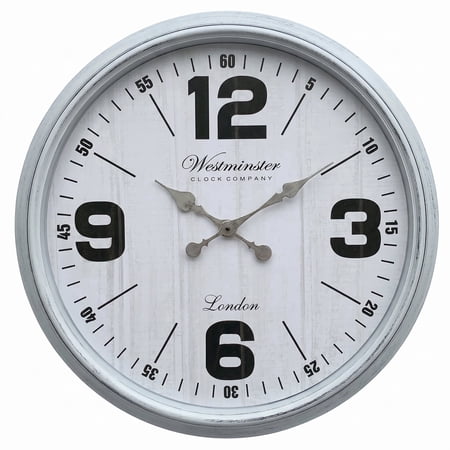 Westminster Clocks 30 Inch Oversized Wall Clock, Modern Farmhouse, Quartz, White Wash - 76 c 4 d 2