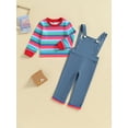 thumbnail image 2 of Toddler Baby Boy Girl Halloween Chucky Costume Long Sleeve Striped Sweatshirts +Suspender Pants Overall Set Cosplay Outfits, 2 of 7
