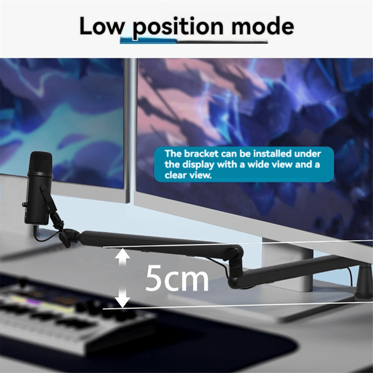 TOP! Thin Microphone Arm, Boom Arm Desktop Stand with Clip,Adjustable Cantilever for Phone Tablet