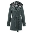 thumbnail image 4 of Hontri Plus Size Coat, Womens Warm Winter Hooded Long Sections Coat Belt Double Breasted Jacket Grey M, 4 of 5