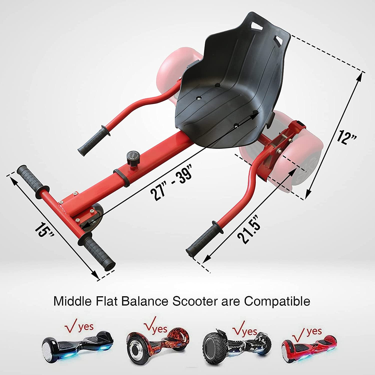 HoverFUN Hover Kart Go Kart Adjustable Seat Attachment for 6.5" Hover-Board Buggy - Red
