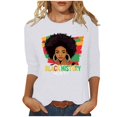 thumbnail image 2 of Fznquz 2025 Womens Shirts Plus Size 3/4 Length Sleeve White T Shirt Crewneck Fashion Black History Month Women's Blouses, 2 of 5