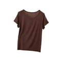 thumbnail image 2 of ClodeEU Women's Short Sleeve Scoop Neck Loose T-Shirt,Solid Color Casual Summer Tee Coffee,Women's Plus XXL, 2 of 5