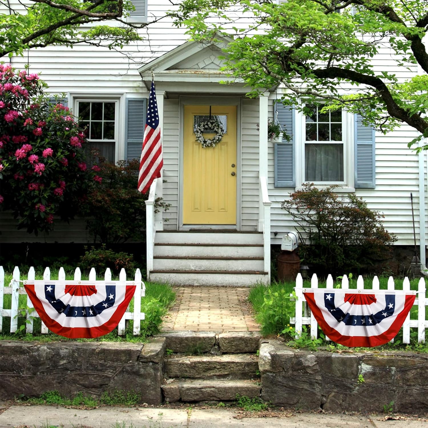 1.5X3 Ft Bunting Flags, Large Patriotic USA Pleated Fan Flags, 4th of July Decorations Bunting Banner Half Fan Flag for Independence Day Memorial Day Outdoor Home Door Yard Decor (Set of 6)