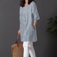 thumbnail image 4 of Kmdttou Women's Short Sleeve Loose Plain Dresses Women Solid Color Embroidered Round Neck Short Sleeved And Linen Dress, 4 of 9