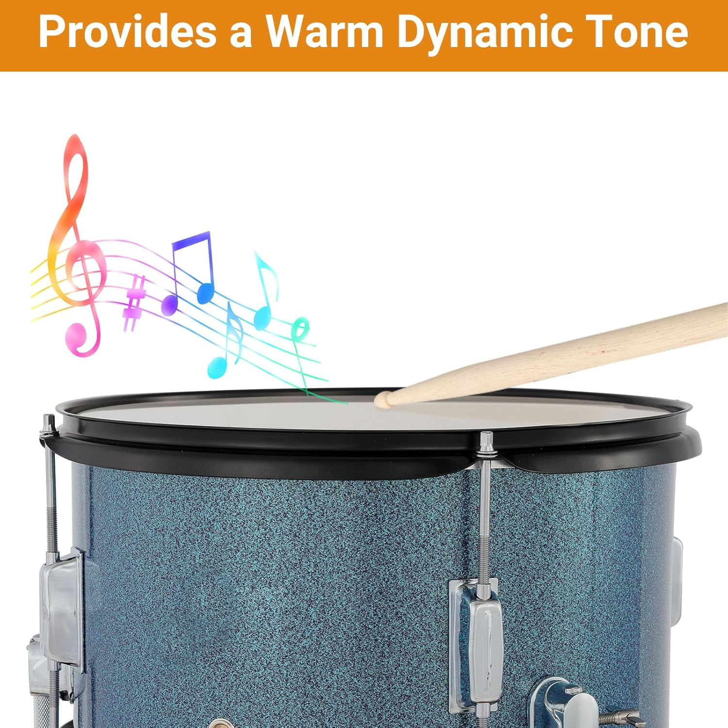 5-Piece Drum Set, Complete Kit with Bass Drum, Tom, Snare, Hi-Hat, Cymbal & Pedal, 16in Full Drum Set with Drumsticks and Stool, Blue