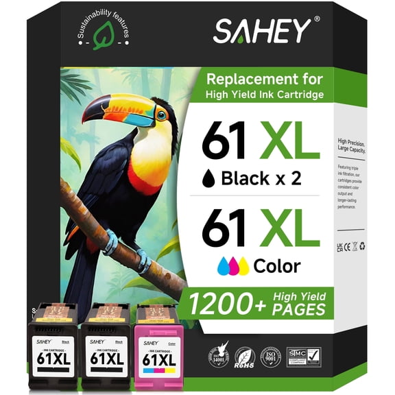 61XL Ink Cartridges Compatible for 61 Ink for Envy 4500 5530 4502 Deskjet 1000 2540 Officejet 4635 4630 Printer(2Black, 1 Tri-Color, 3pack)
