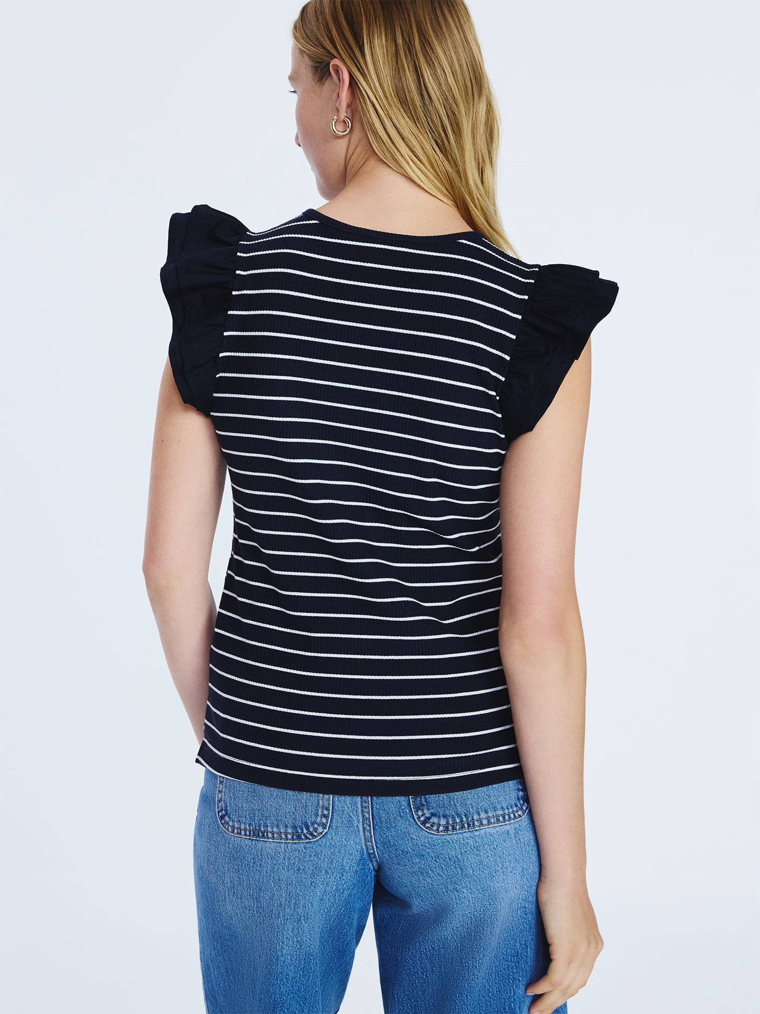 Free Assembly Women's and Women’s Plus Flutter Sleeve Henley Top, Sizes XS-4X