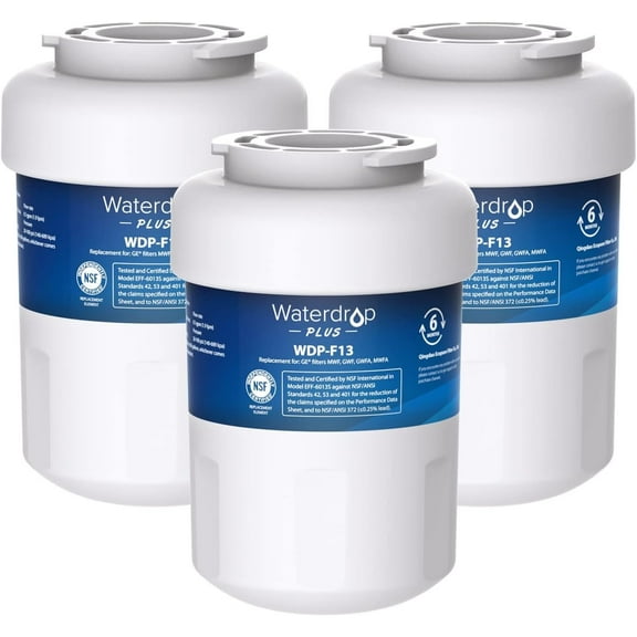 Waterdrop NSF 401&53&42 Certified Refrigerator Water Filter, Replacement for GE® MWF, MWFP, MWFA, GWF, GWFA, SmartWater, Kenmore 9991, 46-9991, 469991, 3 Pack