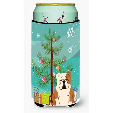 

Merry Christmas Tree English Bulldog Fawn & White Tall Boy Beverage Insulator Hugger