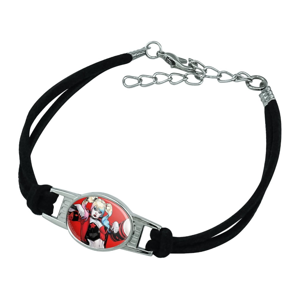 Harley Quinn Character Novelty Suede Leather Metal Bracelet