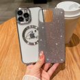 thumbnail image 3 of Compatible with iPhone 12 Pro Max Magnetic Glitter Case-6.7 Inch, Luxury Love Heart Pattern Plating Bling Clear Case, Compatible with MagSafe for Women Girls Shockproof Back Cover-Silve, 3 of 12