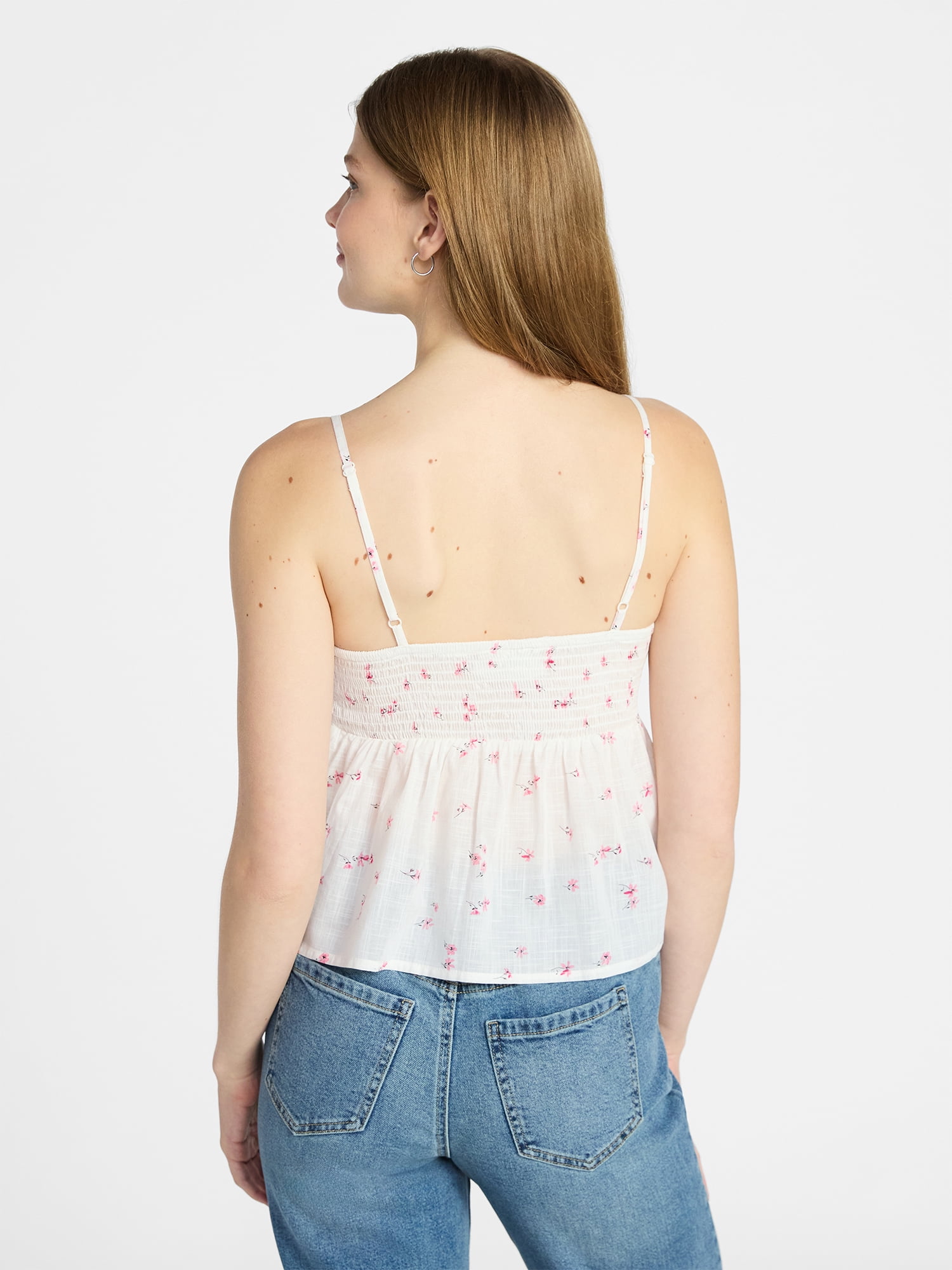 No Boundaries Cotton Smocked Baby Doll Tank Top, Women's XXS-XXXL