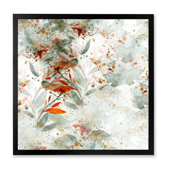 Designart 'Orange and Green Wildflowers II' Modern Framed Art Print