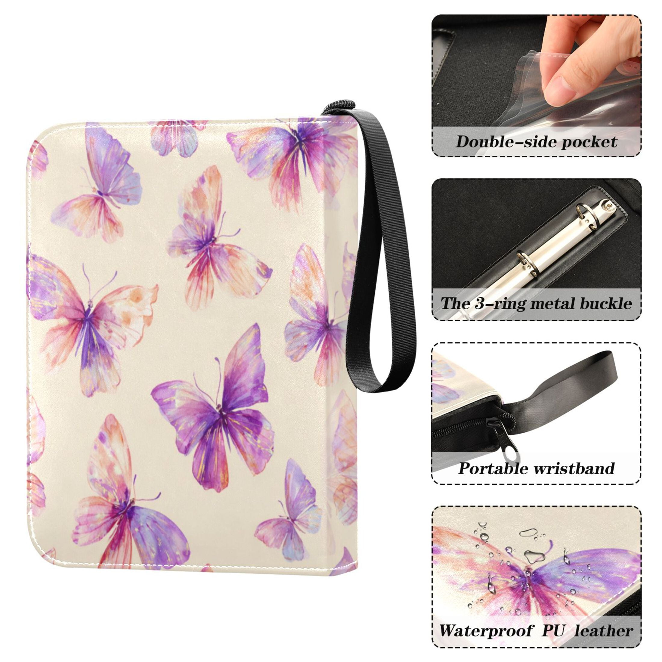 Game Card Storage Bag Collectible Trading Card Albums The 4-Pocket Card Binder With 50-Page Sleeve Can Hold 400 Game Cards Purple Butterfly