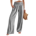 thumbnail image 2 of Women's Boho Chic Gingham Trousers with Elastic Smocked Waists and Flowy Wide Legs Cute Casual Trousers with Pockets Black L, 2 of 7