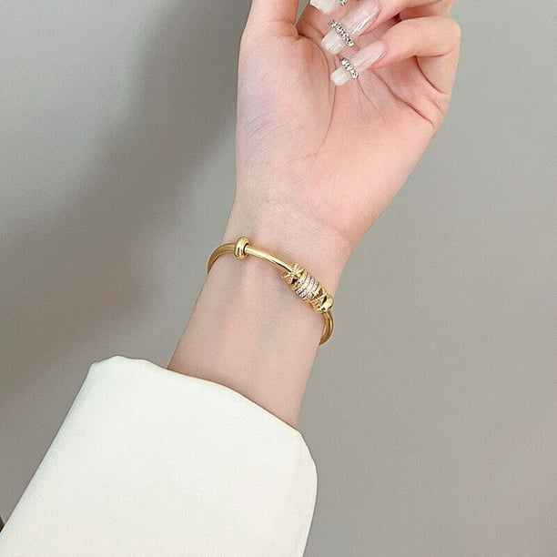 WEISIPU 9ct Gold Bangle Ball Open Torque Bangle for Women with Cubic Zirconia Bracelet