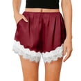 thumbnail image 3 of Cutuoiiu Womens Satin Shorts Casual Elastic Waist Solid Color with Lace Trim Side Pockets for Summer Home Wear, 3 of 6