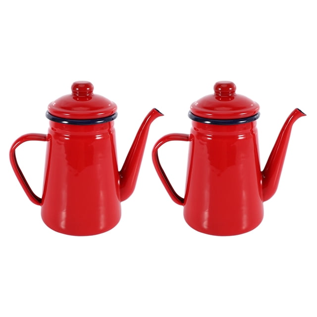 2X 1.1L Esmalte Cafetera Mano Tetera Hervidor de Agua Cocina de Inducción Estufa de Gas Rojo Universal