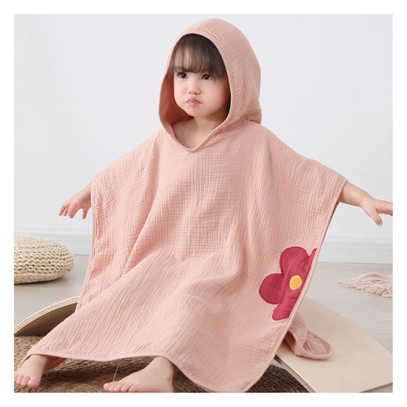 Toalla con capucha para bebé, algodón puro, 4 capas, absorbente de agua, Toalla de baño usable para niños, dibujos animados rosa polvoriento