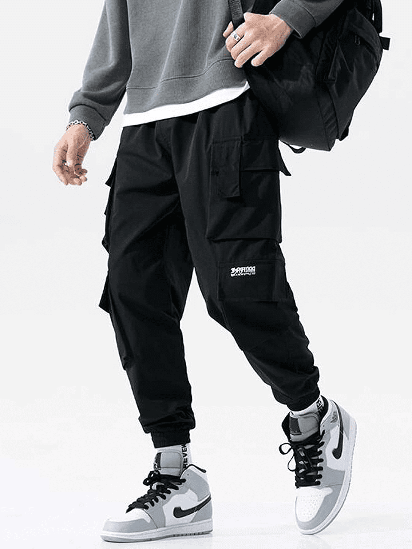 MJNONG Men Letter Graphic Flap Pocket 