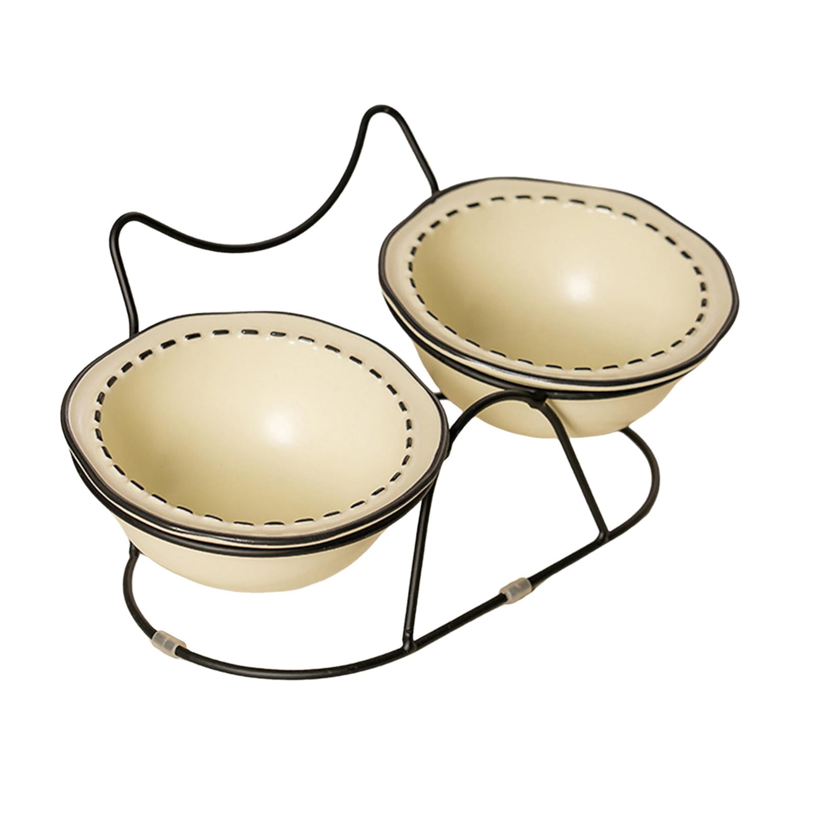 Bothyi Ceramic Pet Bowl Cat Dish Feeder AntiSlip Protect Pets Neck Raised Cat Bowl Cat Food and Water Bowl Set for Indoor Cats Puppy beige