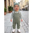 thumbnail image 4 of Cjfdfy Newborn Baby Boy Fall Outfit Mock Two-piece Overalls Romper Stripe Waffle Knitted Long Sleeve Bodysuit Hat Two Piece Set Infant Cute Coming Home Fall Winter Outfit, 4 of 9