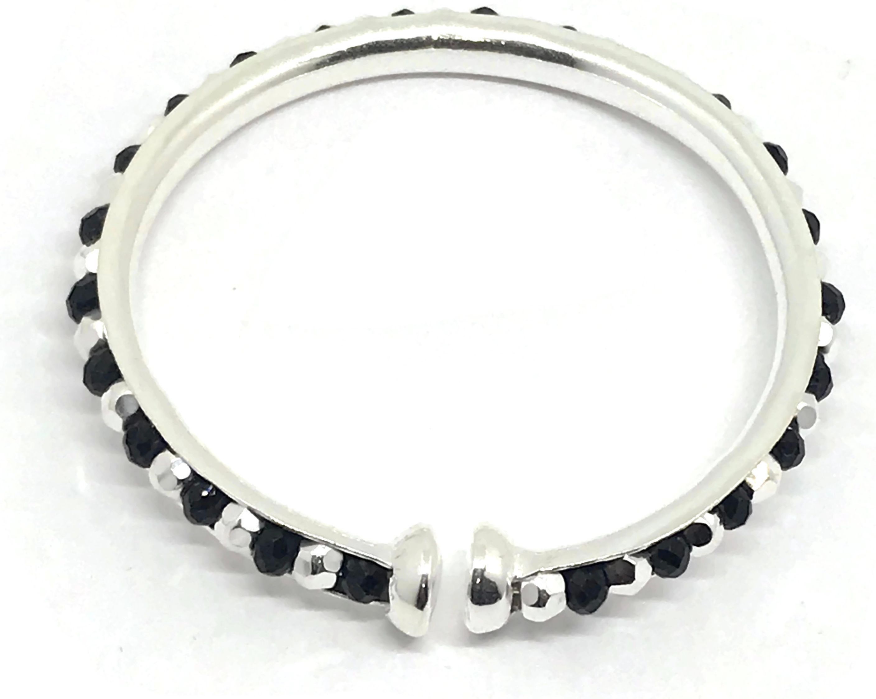 925 Sterling Silver New Born / Toddler Kids Black Beads Kada - Style#08 Diameter Size: 1.4 inch(0-6 month)