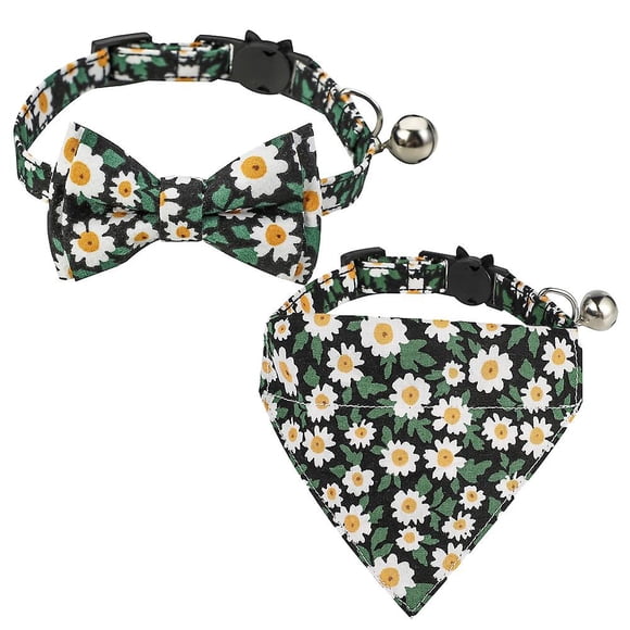 2 Pack Cat Breakaway Collar Bow Tie Daisy Floral Color Collar Breakaway Collar Green