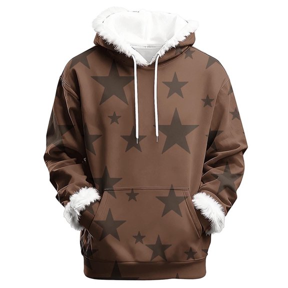 Tawop Women Casual Fashion Round Neck Pockets Print Pullover Long Sleeve Hooded Sweatshirt Top Coffee