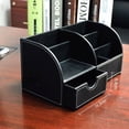 thumbnail image 3 of tooloflife PU Leather Office Desk Organiser 6 Compartments and 1 Pull Out Drawer Multifunctional Pen Holder Storage Box, 3 of 6